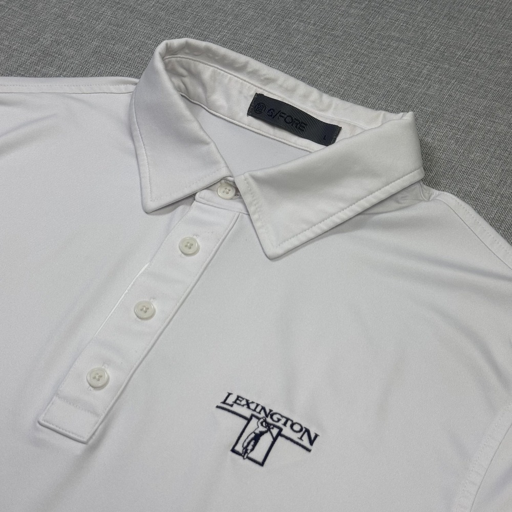 G/FORE Lexington Polo Shirt Mens L White Golf Performance Wicking Embroidered